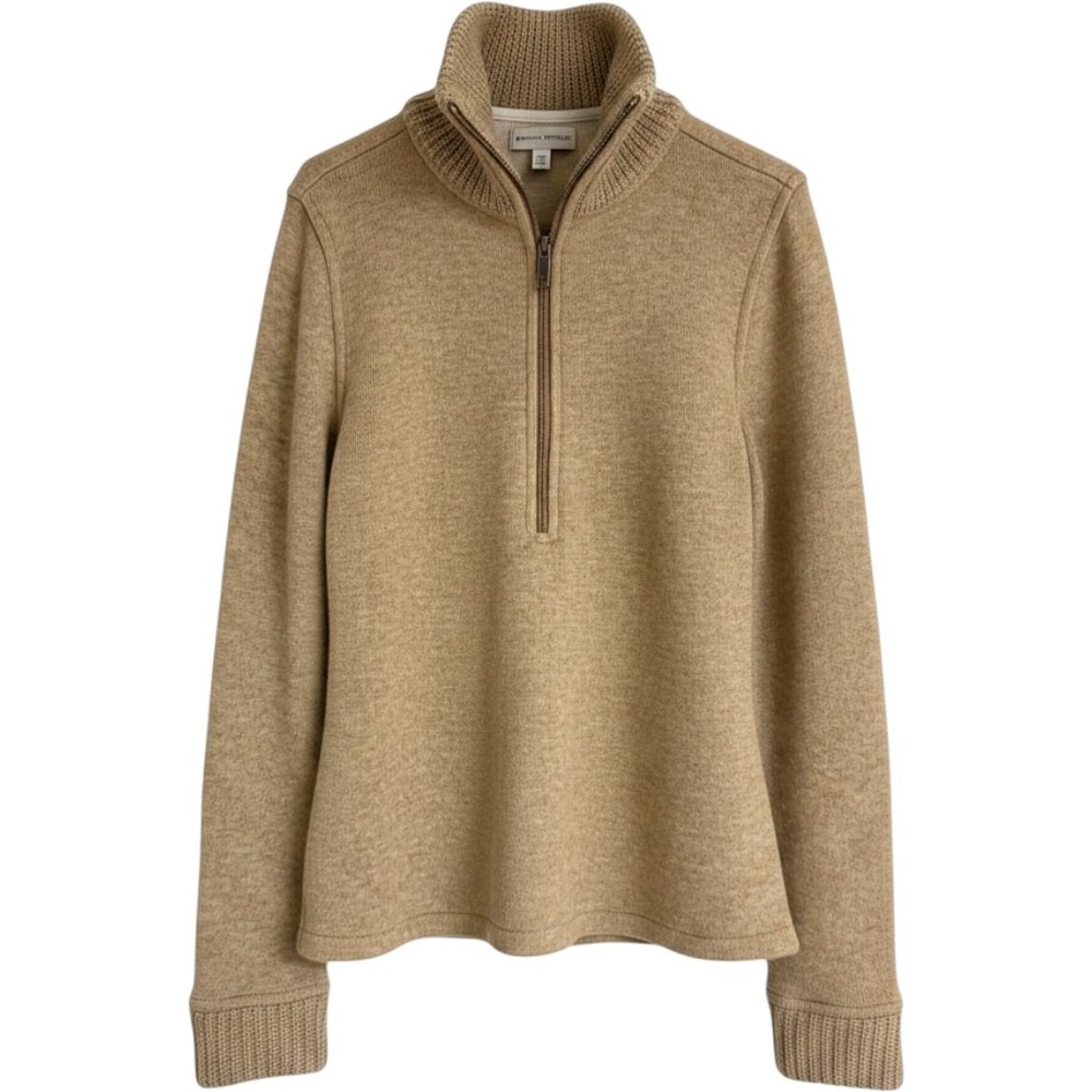 Banana Republic Womens Wool Blend Quarter Zip Sweater Tan Oatmeal XS Ribbed Neck